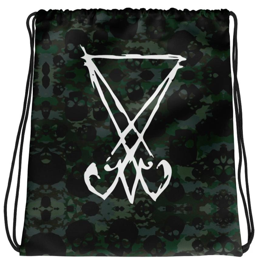 Lucifer Sigil Camo Drawstring bag