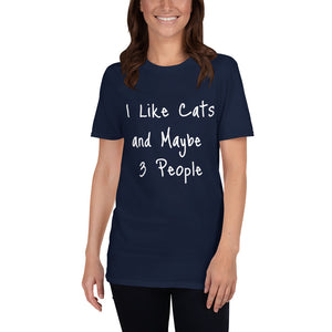 "I Like Cats and Maybe 3 People" In Black, Blue and Grey Graphic Tee