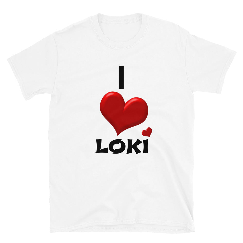 Norse Trickster God of Mischief Loki "I Love Loki" Heart Graphic Tee Unisex Tee Shirt