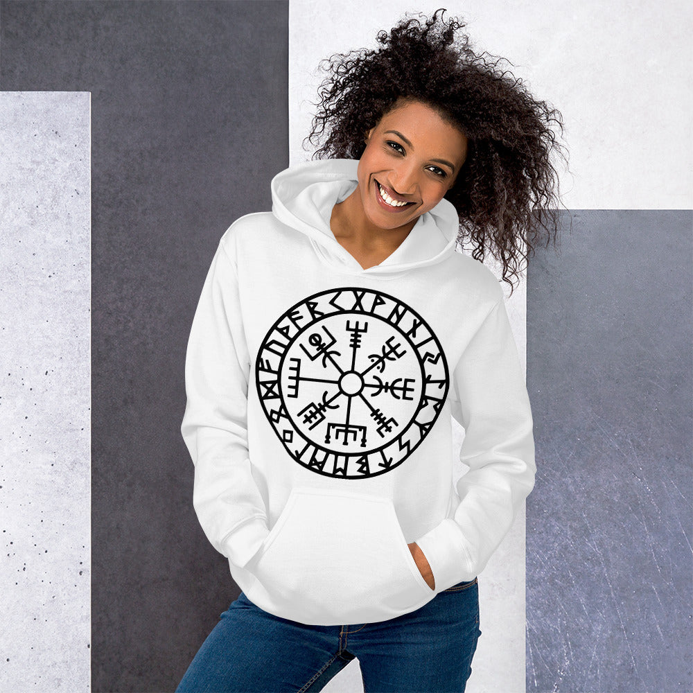Hooded Sweatshirt Runic Vegvisir Viking Compass Sigil For Protection and Guidance - BlackTreeBlueRaven